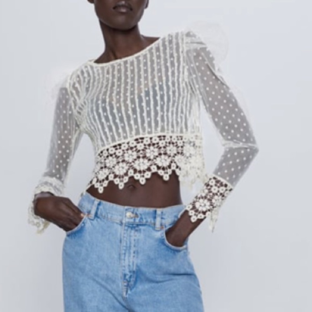 ZARA DOTTED MESH TOP - Picture 2 of 4